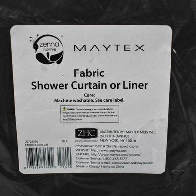 Qty 2 Zenna Maytex Home Water Repellent Fabric Shower Curtain/Liner, Black - New