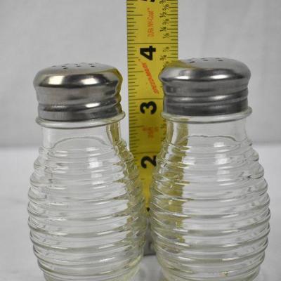 Glass Salt & Pepper Shakers, Beehive Shape, 2 oz each, SS Toppers - New