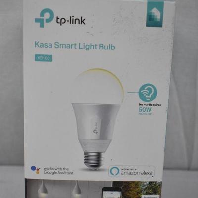 TP-Link KB100 A19 Smart Light Bulb, 50W Dimmable White LED. Open Box - New