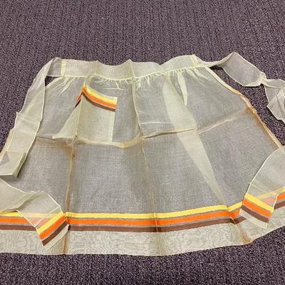 Vintage Sheer Pale Yellow Half Apron With Stripes