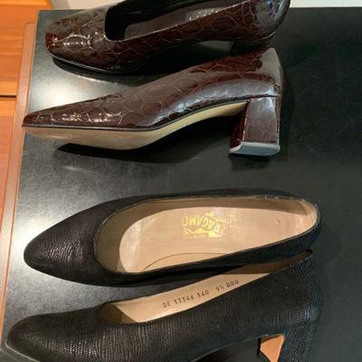 IB 78  TWO PAIRS LIZARD/ALLIGATOR  ITALIAN MADE SHOES FERRAGAMO & AMALFI SIZE 9