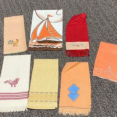 7 Vintage Linen Handkerchief Hand Towels Pocket Squares