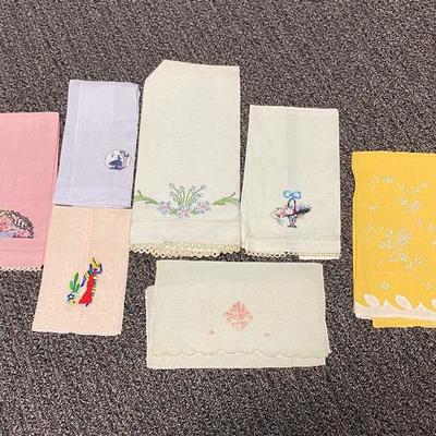7 Vintage Handkerchiefs Tea Towel Linens