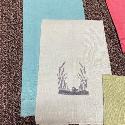 9 Vintage Pinks and Greens Linen Handkerchiefs Napkins 