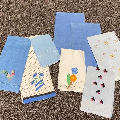 8 Shades of Blue Linen Napkin Handkerchiefs 