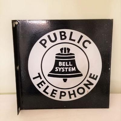 Lot #88 Two Sided Vintage Enamel Public Telephone (pay phone) sign