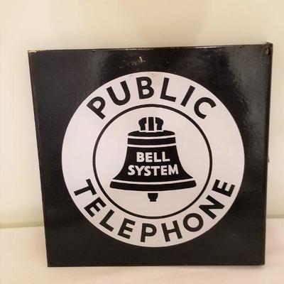 Lot #88 Two Sided Vintage Enamel Public Telephone (pay phone) sign