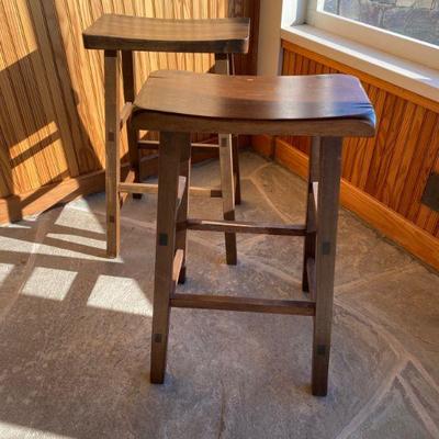 Lot #487 Pair of Wooden Sawhorse Bar and Counter Stool 