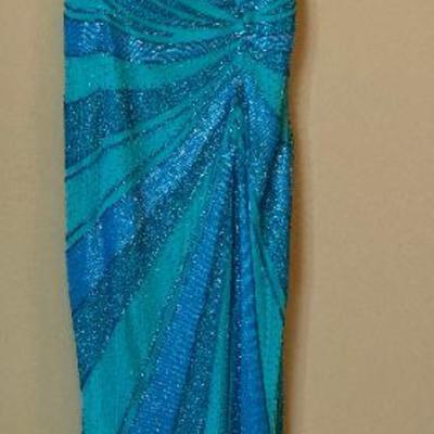Lot # 518 Cache Blue Beaded Gown 