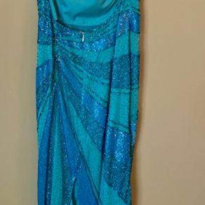 Lot # 518 Cache Blue Beaded Gown 