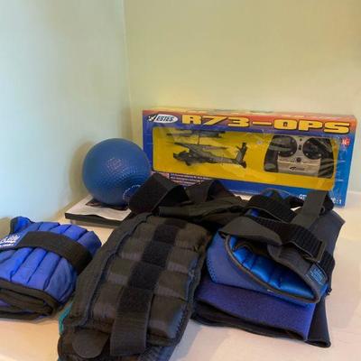 Lot #523 Lot of Hand and Ankle Weights with Mini Remote control helicopter
