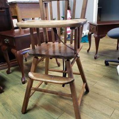 Vintage, 1960's solid wood baby highchair