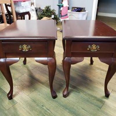 Pair of Queen Anne cherry end tables