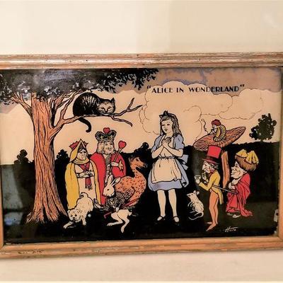 Lot #100  Charming Reverse Painted on Glass Alice in Wonderland scene - vintage