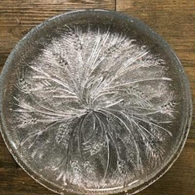 Six wheat etched glass dinner plates