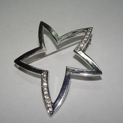 Silver Rhinestone Super Star Pin Brooch 