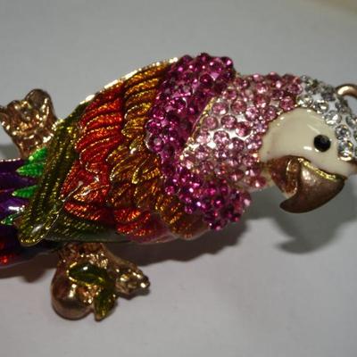 Colorful Rhinestone Parrot Pendant, Over-Sized, Macaw 