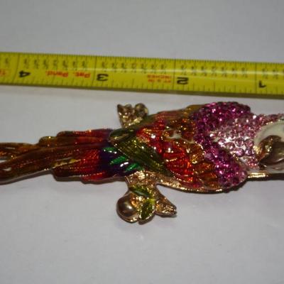 Colorful Rhinestone Parrot Pendant, Over-Sized, Macaw 