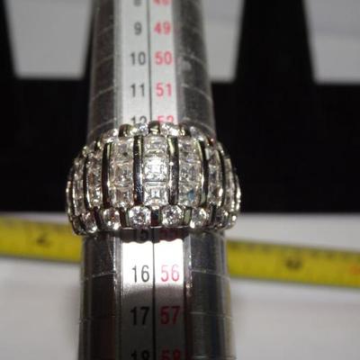 Sterling Silver 925 Silver Tone Rhinestone Cluster Ring
