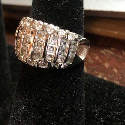 Sterling Silver 925 Silver Tone Rhinestone Cluster Ring