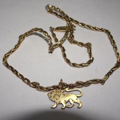 Vintage Krementz Gold Overlay Lion Pendant Charm Necklace, West Germany 
