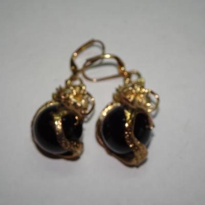 Gold Plated Dragon Marble Earrings 