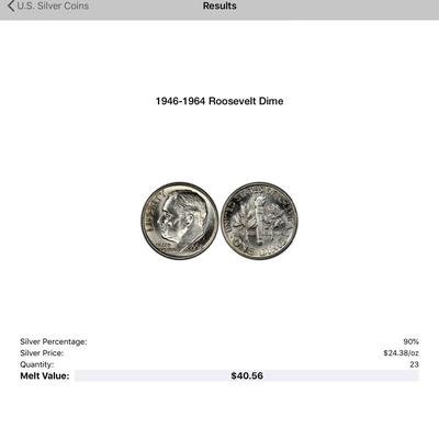 Lot of 45 Silver dimes - 22 x Mercury 23 x Roosevelt 