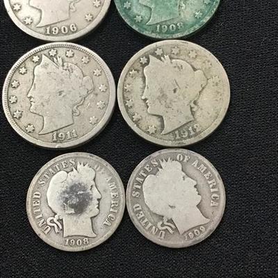 Lot of 7 coins - Shield Nickel V Nickel Barber Dime 