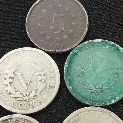 Lot of 7 coins - Shield Nickel V Nickel Barber Dime 