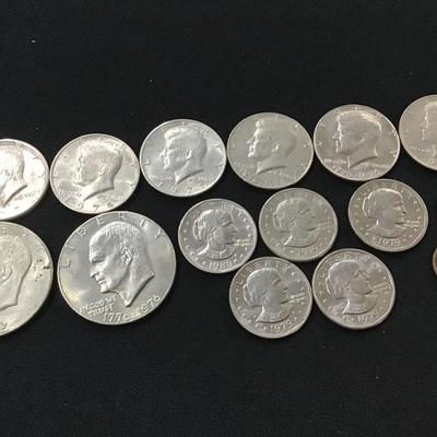 Lot of 15 Random US Coin Lot - Dollar $1, Half Dollar 50c, Indian Head 1c