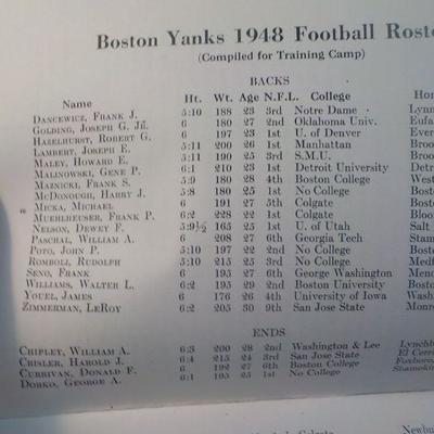 " Boston Patriots 1963 and Boston Yanks Press programs."
