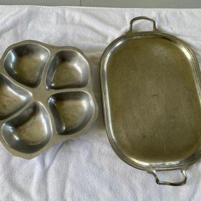Lot # 546 Pewter Condiment Bowl and Tray 