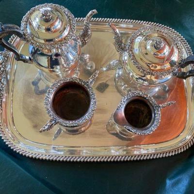 Lot # 547 Antique Silver on Copper Tea-set with Tray 