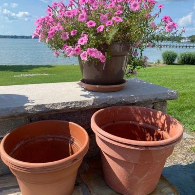 Lot # 554 Beige Planted Clay pot w/ Plastic Pots 