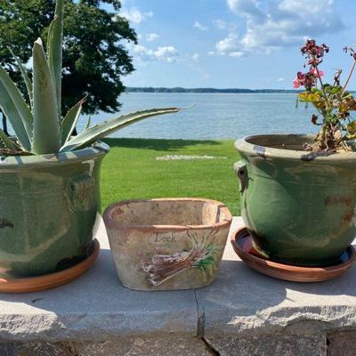 Lot # 555 Two Clay Pots with Decorative Pot 