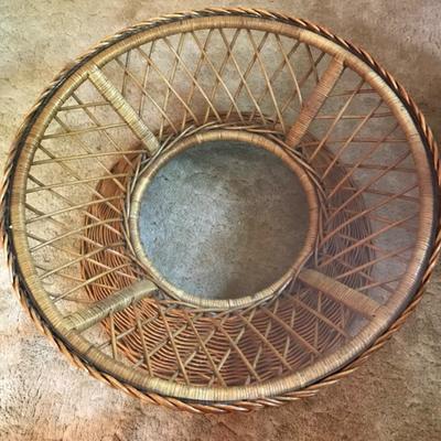 Lot #45 Pair of Round Glass Top Wicker Tables with Bamboo Lamp