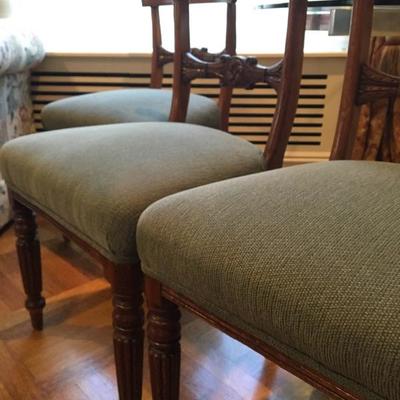 Antique Wood Chair Set (4) Professionally Upholstered