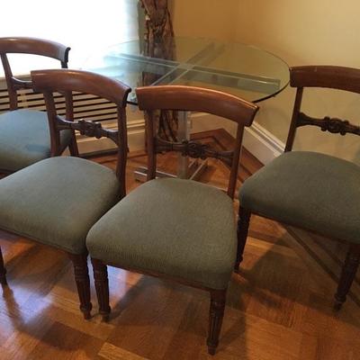 Antique Wood Chair Set (4) Professionally Upholstered