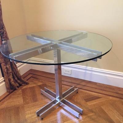 Heavy Vintage Modern Chrome and Round Glass Table