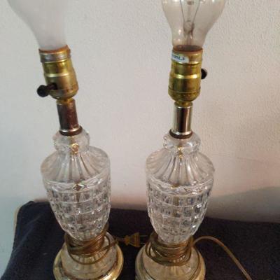 Lot 412 - Vintage Clear Crystal and Brass Lamps - Set of 2