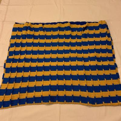 lot of 2,  GO BLUE Michagan Blue & Yellow homemade afghans 