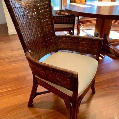 AEC 157  SET OF 6 VINTAGE WOVEN LEATHER & RATTAN ARM CHAIRS