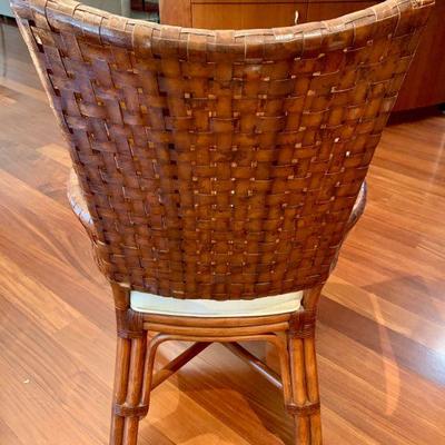 AEC 157  SET OF 6 VINTAGE WOVEN LEATHER & RATTAN ARM CHAIRS
