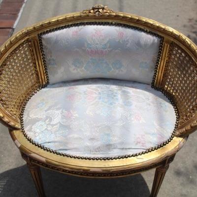 Antique Gold Painted Upholstered Settee Witham Caned Sides