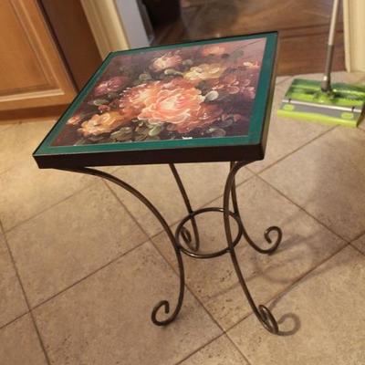 Small Table with Painted Top and Wrought Iron Base