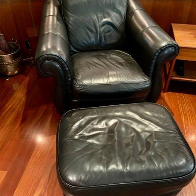 AEC 160  BLACK LEATHER ARM CHAIR & OTTOMAN DELAYED PICKUP