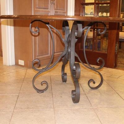 Iron Scroll Table Base with Custom 52” Parquet Top 