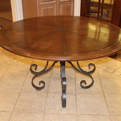 Iron Scroll Table Base with Custom 52” Parquet Top 