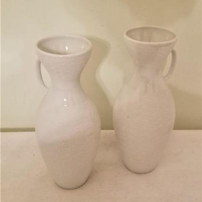 Lot #128  Pair of KPM Porcelain mid-century urns - Basketweave pattern
