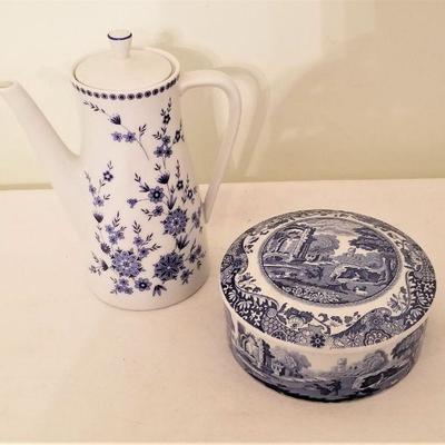 Lot #132  Blue White Lot - Teapot and Spode Trinket Dish